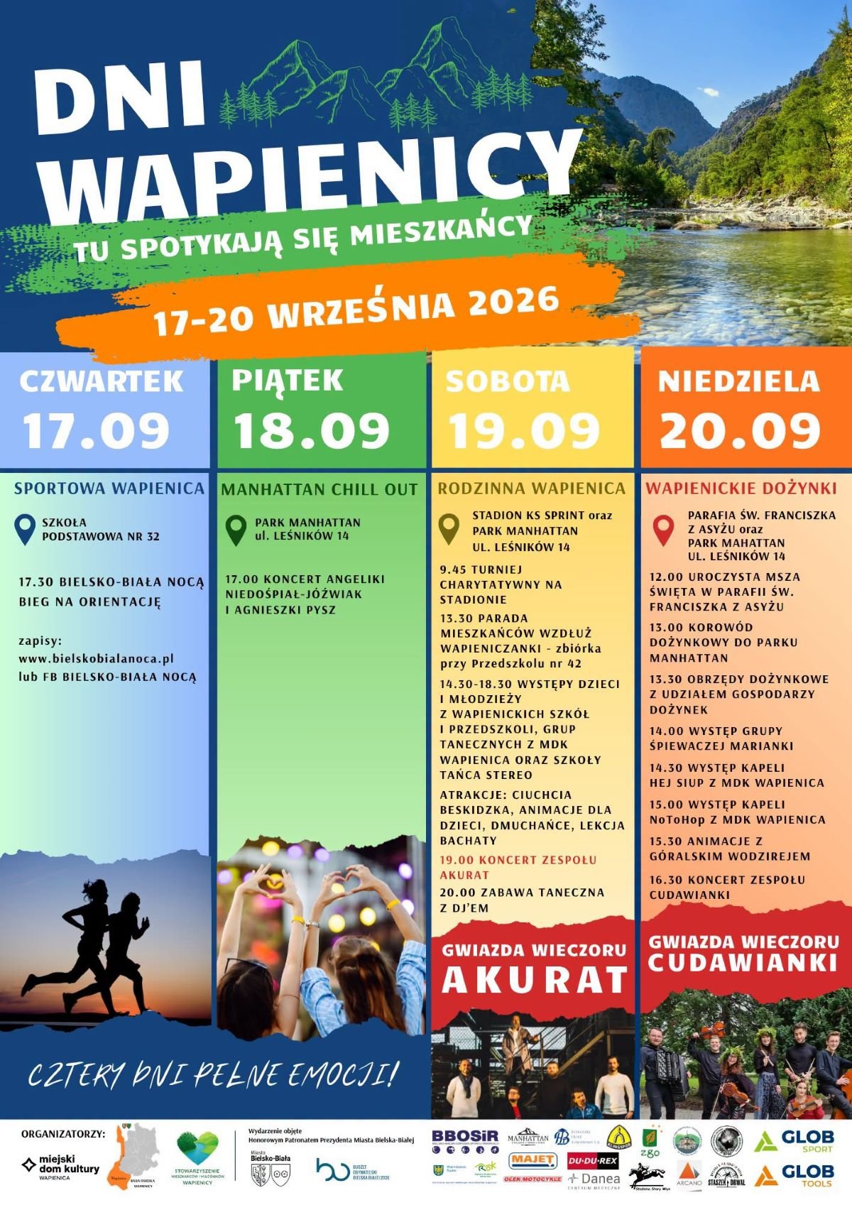 Weekend w Bielsku-Białej i Beskidach 18-20 września. Rajd Wisły, koncerty i Dni Wapienicy 4 Dni Wapienicy 2026 - PROGRAM